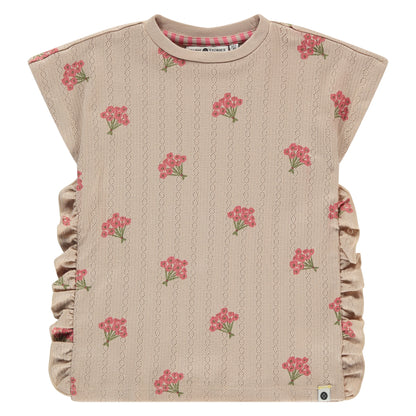 Kurzarm T-Shirt von Stains & Stories in Beige mit Rüschen und Seitenschlitzen für Kinder im Bärechind