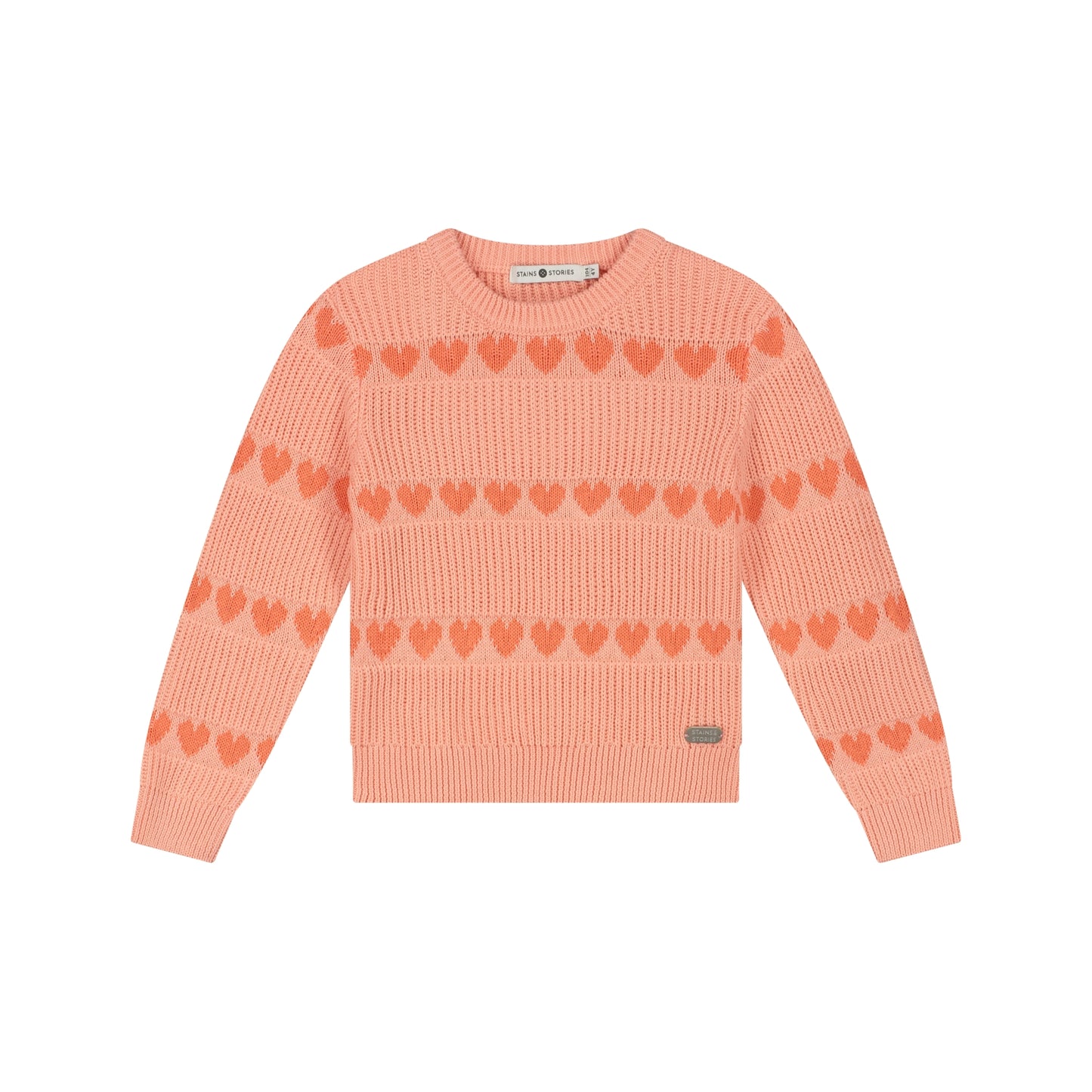 Strickpullover mit Herzmuster in Salmon, Vorderansicht
