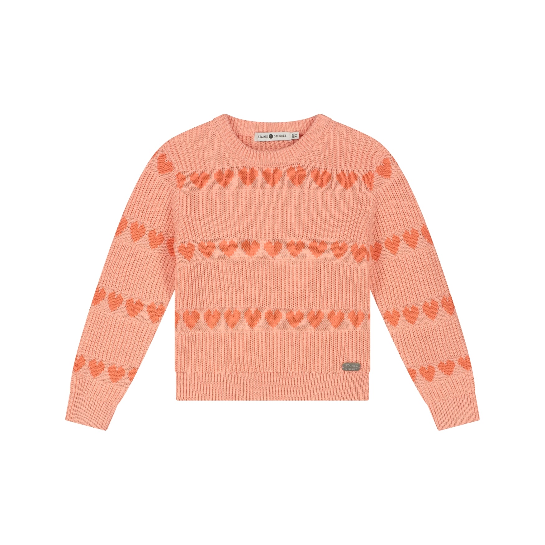 Strickpullover mit Herzmuster in Salmon, Vorderansicht