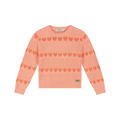 Strickpullover mit Herzmuster in Salmon, Vorderansicht