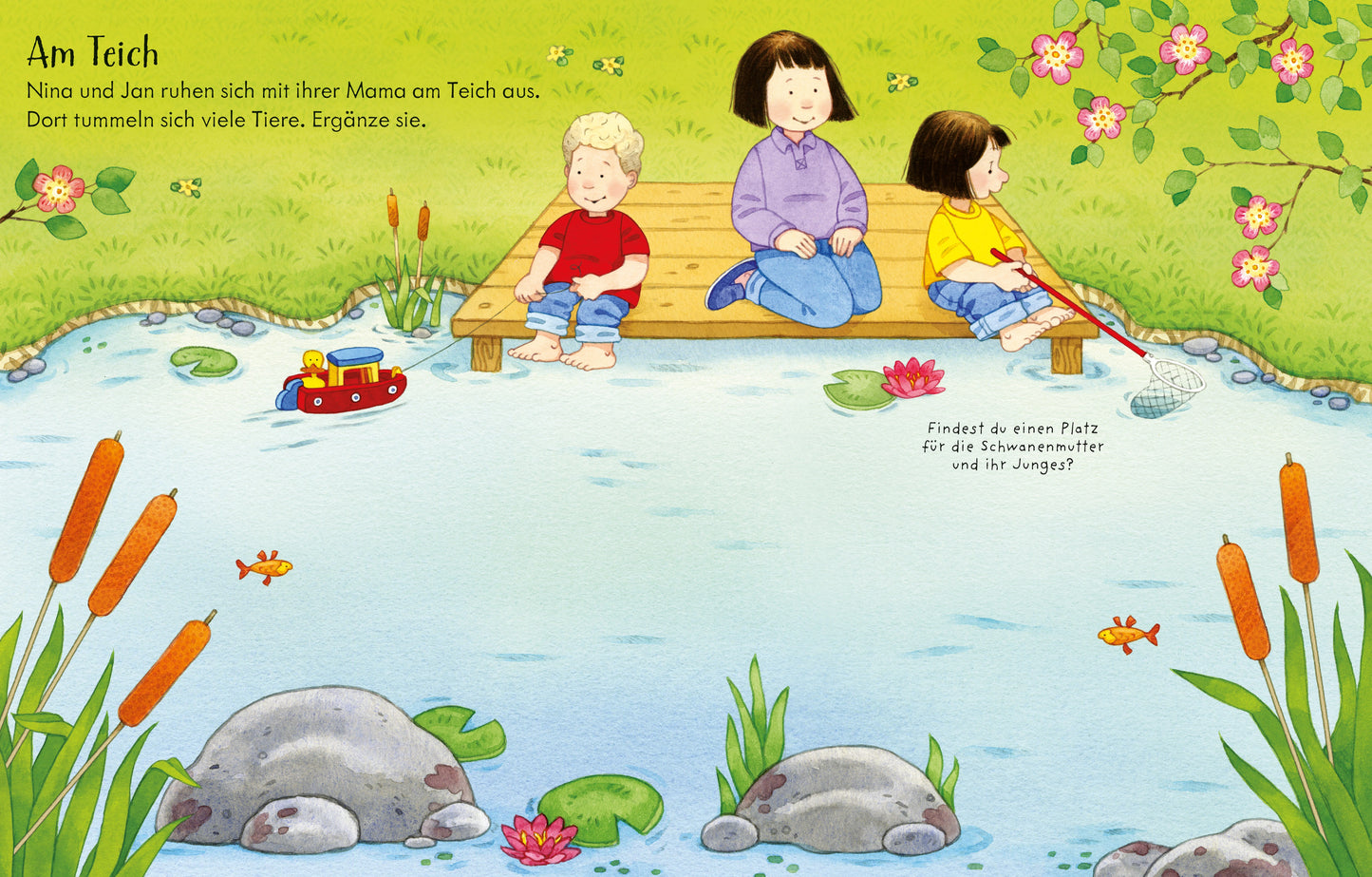 Bärechind Stickerbogen mit Fröschen, Enten, Schwan und Libellen aus „Mein erstes Stickerbuch: Natur“, erhältlich in Winterthur, Zürich Schweiz.