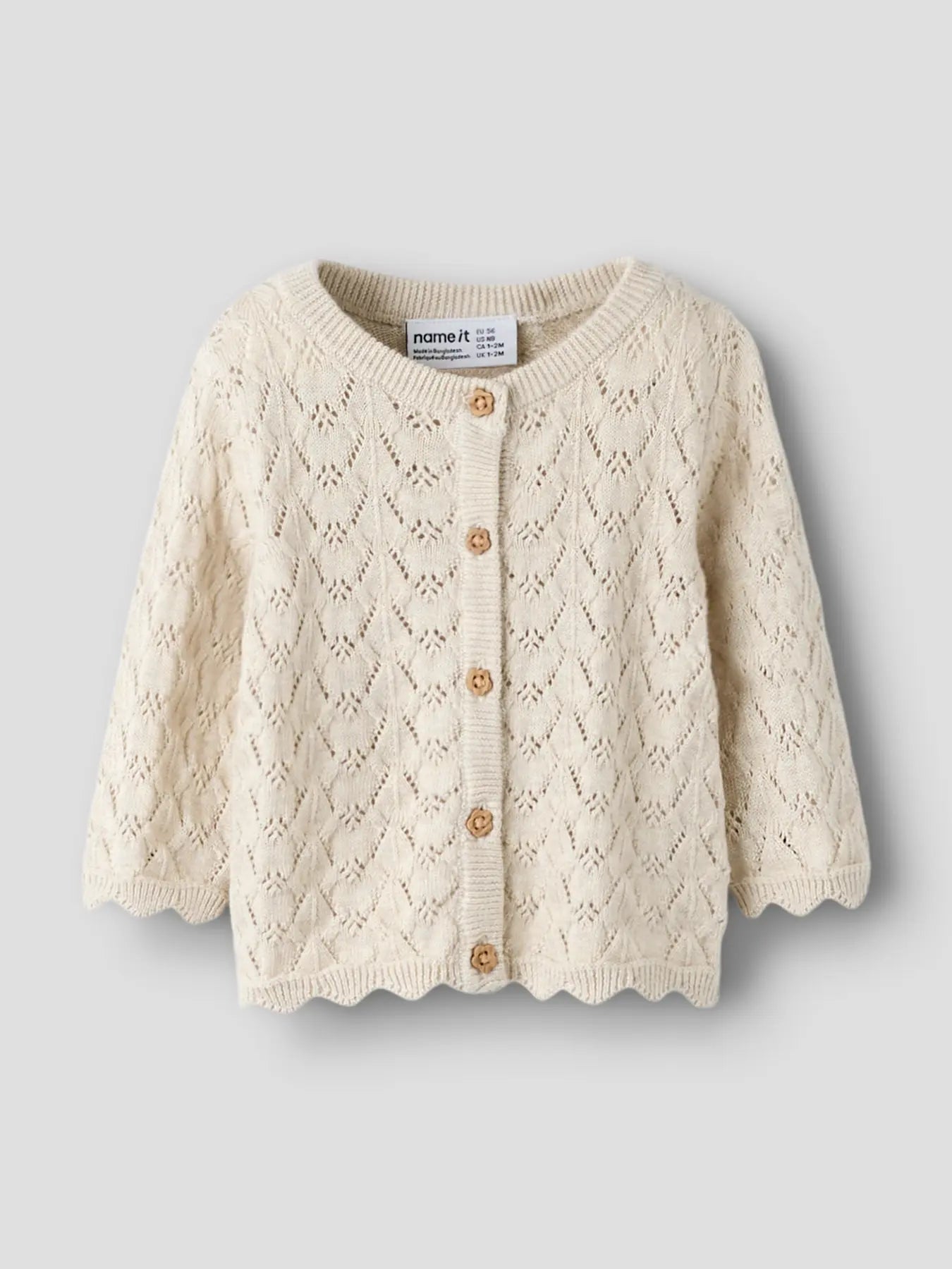NAME IT Strickcardigan aus Baumwolle mit Lochmuster in Beige, im Bärechind Winterthur Zürich Schweiz kaufen