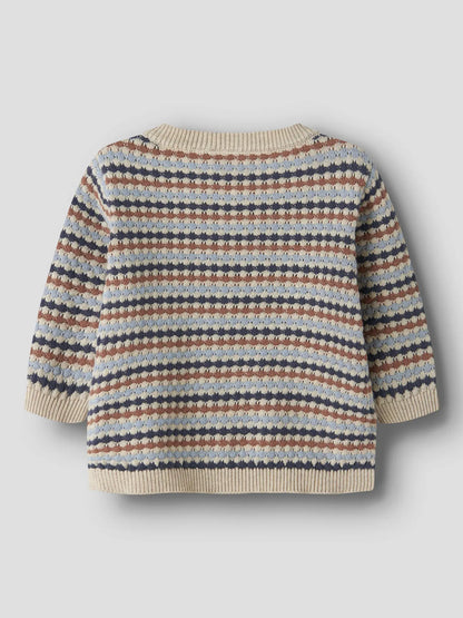 Baby Strickcardigan aus Baumwolle mit buntem Streifenmuster, erhältlich bei Bärechind Winterthur Zürich Schweiz.