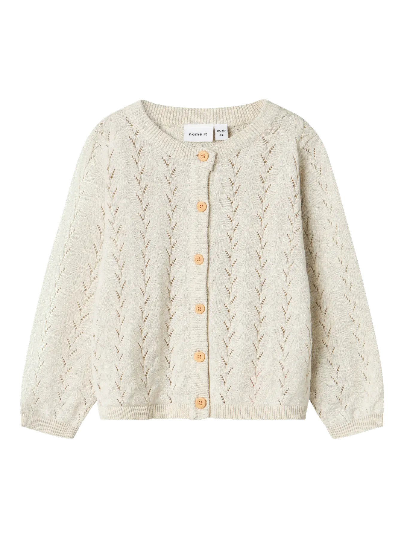 Cremefarbene Strickjacke von name it – Frontansicht, erhältlich im Bärechind in Winterthur