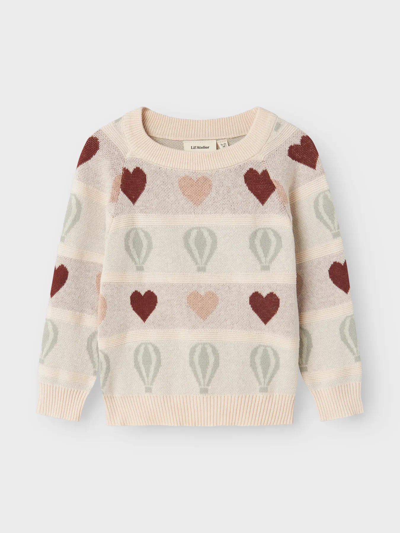 LIL'ATELIER Strickpullover mit Herzen und Heissluftballons – Bio-Baumwollmix, zu kaufen bei Bärechind in Winterthur, Zürich, Schweiz.