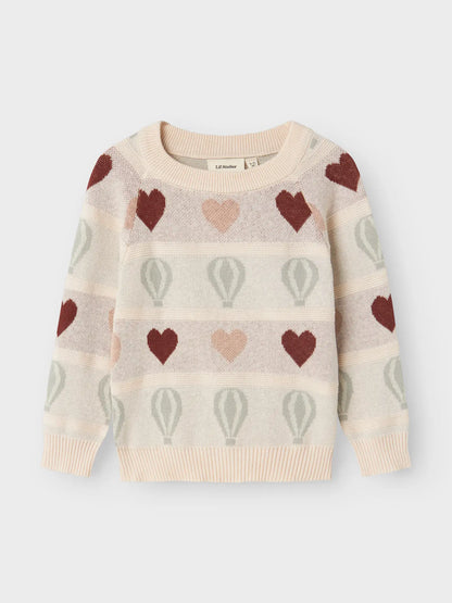 LIL'ATELIER Strickpullover mit Herzen und Heissluftballons – Bio-Baumwollmix, zu kaufen bei Bärechind in Winterthur, Zürich, Schweiz.