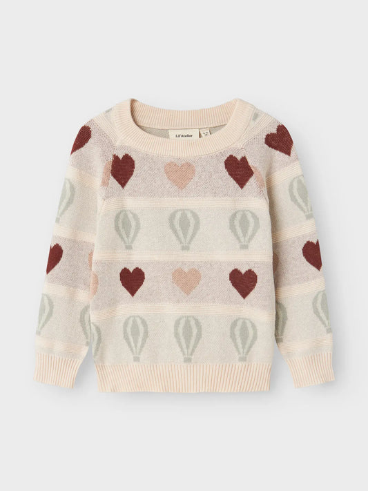 LIL'ATELIER Strickpullover mit Herzen und Heissluftballons – Bio-Baumwollmix, zu kaufen bei Bärechind in Winterthur, Zürich, Schweiz.