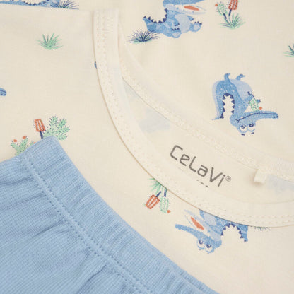 Nahaufnahme des CeLaVi-Labels im Summer Pyjamas Set, aus hautfreundlicher Bambus-Viskose, OEKO-TEX® zertifiziert.