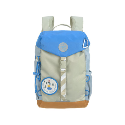Kinderrucksack Sunny Explorer in Blau-Grün mit Patches – erhältlich bei Bärechind in Winterthur, Zürich, Schweiz