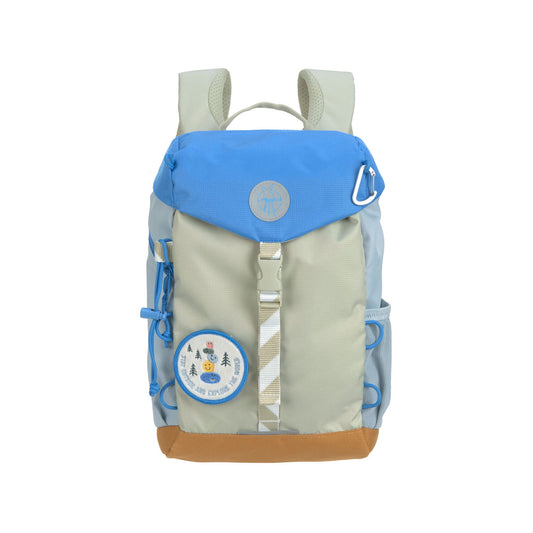 Kinderrucksack Sunny Explorer in Blau-Grün mit Patches – erhältlich bei Bärechind in Winterthur, Zürich, Schweiz