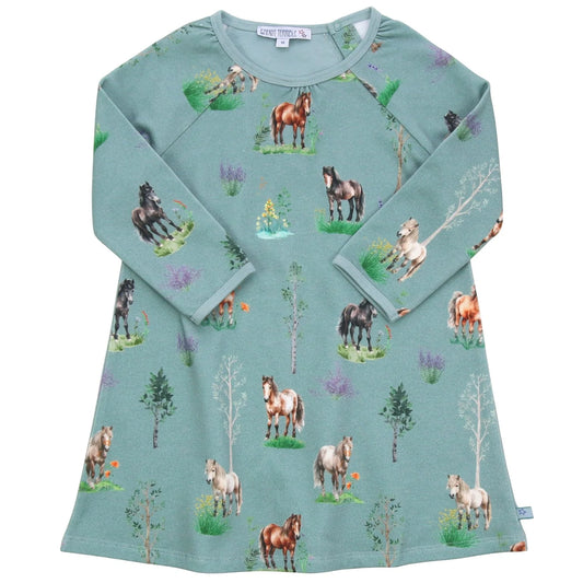 Sweatkleid aus Bio-Baumwolle mit Pony-Print, flachliegend, Enfant Terrible, Bärechind, Winterthur Zürich Schweiz