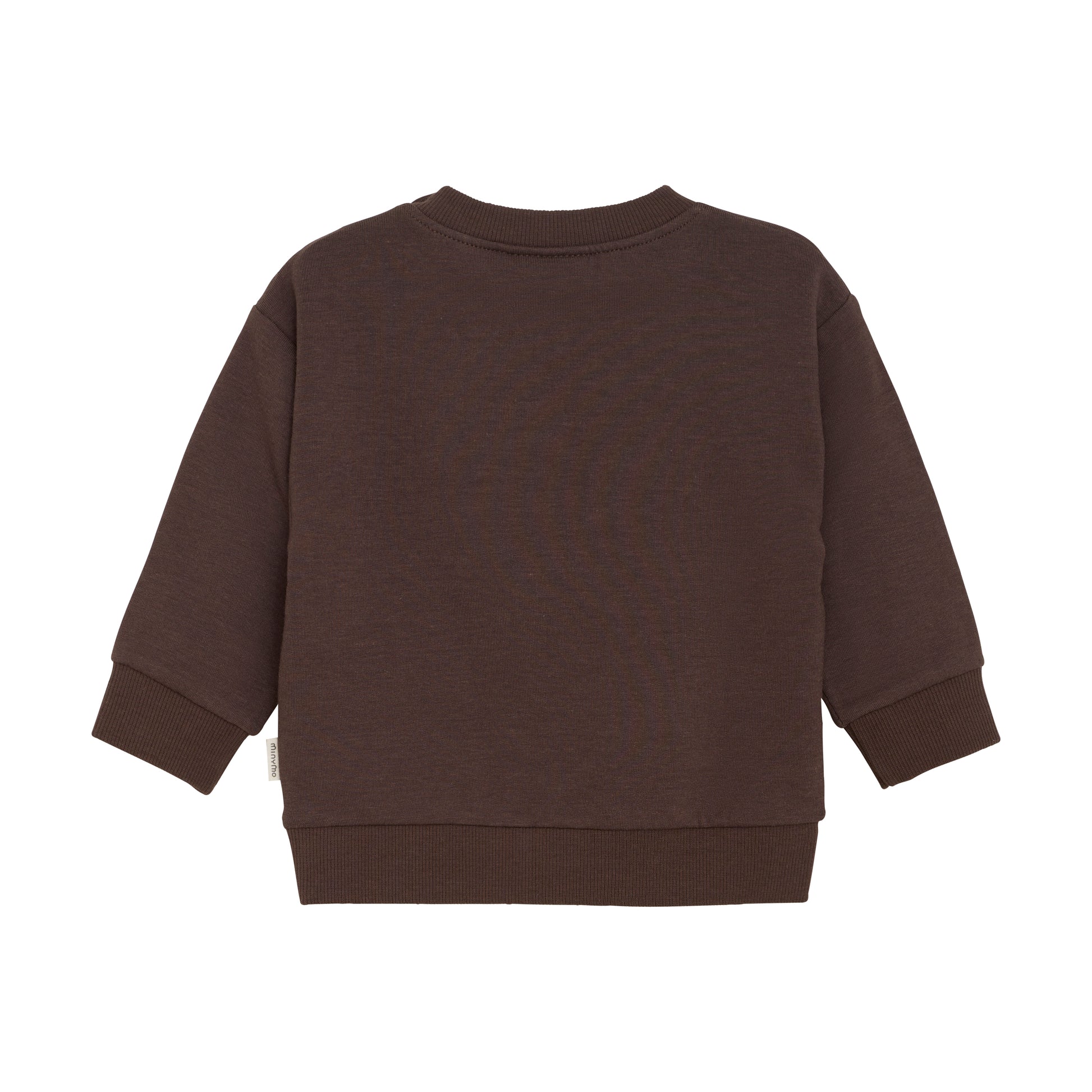 Rückenansicht vom braunen Kinder Sweatshirt mit appliziertem Fuchs-Motiv, aus Bambus und Baumwolle – erhältlich bei Bärechind Winterthur