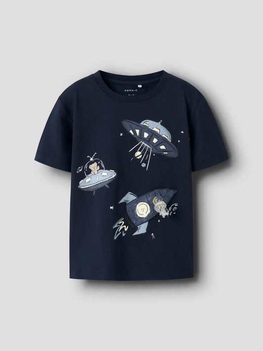 Kinder T-Shirt in Navy mit Space-Print von name it im Bärechind Winterthur Zürich Schweiz