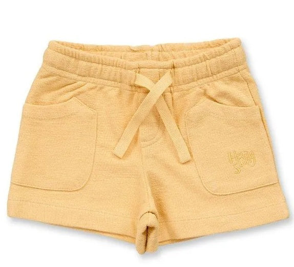 Terry Shorts aus 100% Baumwolle in gelb von Sense Organics, erhältlich im Bärechind in Winterthur, Zürich, Schweiz.