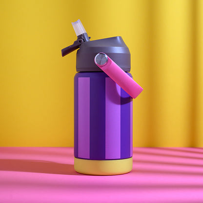 Kinder Trinkflasche mit Trinkhalm Streifen Lila Ava&Yves Bärechind Winterthur Zürich Schweiz.