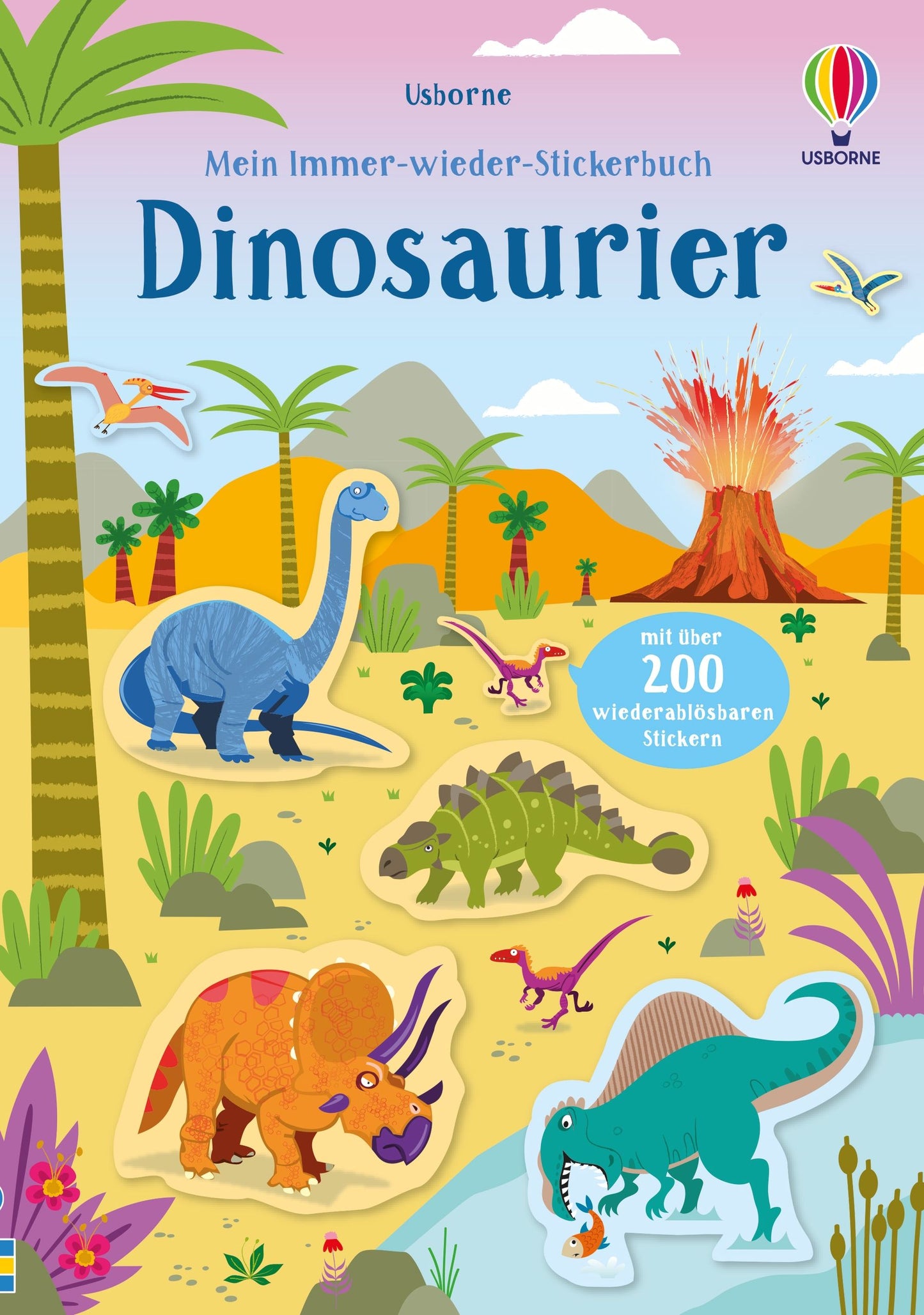 Cover vom Immer-wieder-Stickerbuch Dinosaurier mit Urzeit-Szenen für kleine Dino-Fans