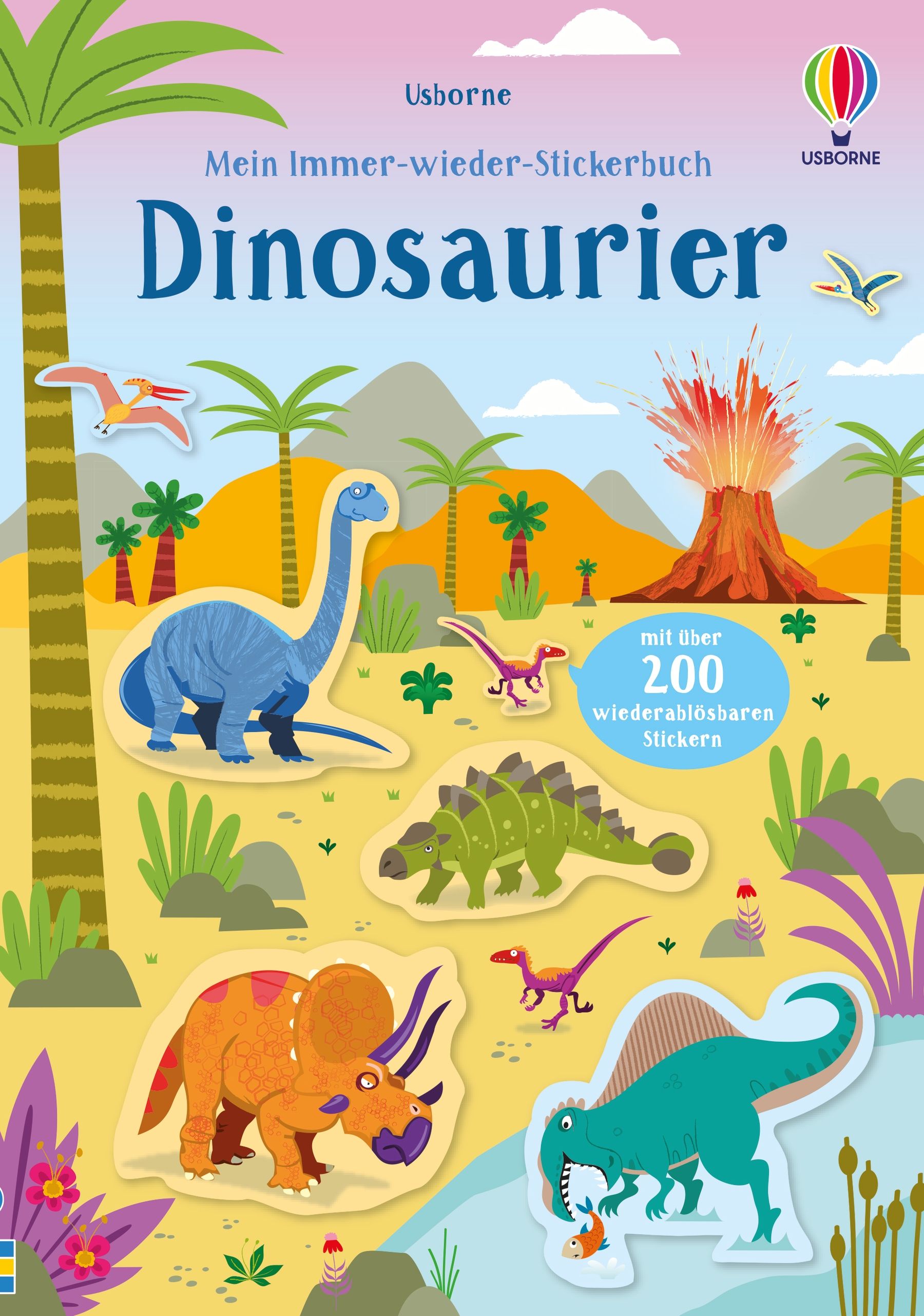 Cover vom Immer-wieder-Stickerbuch Dinosaurier mit Urzeit-Szenen für kleine Dino-Fans