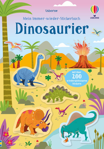Cover vom Immer-wieder-Stickerbuch Dinosaurier mit Urzeit-Szenen für kleine Dino-Fans