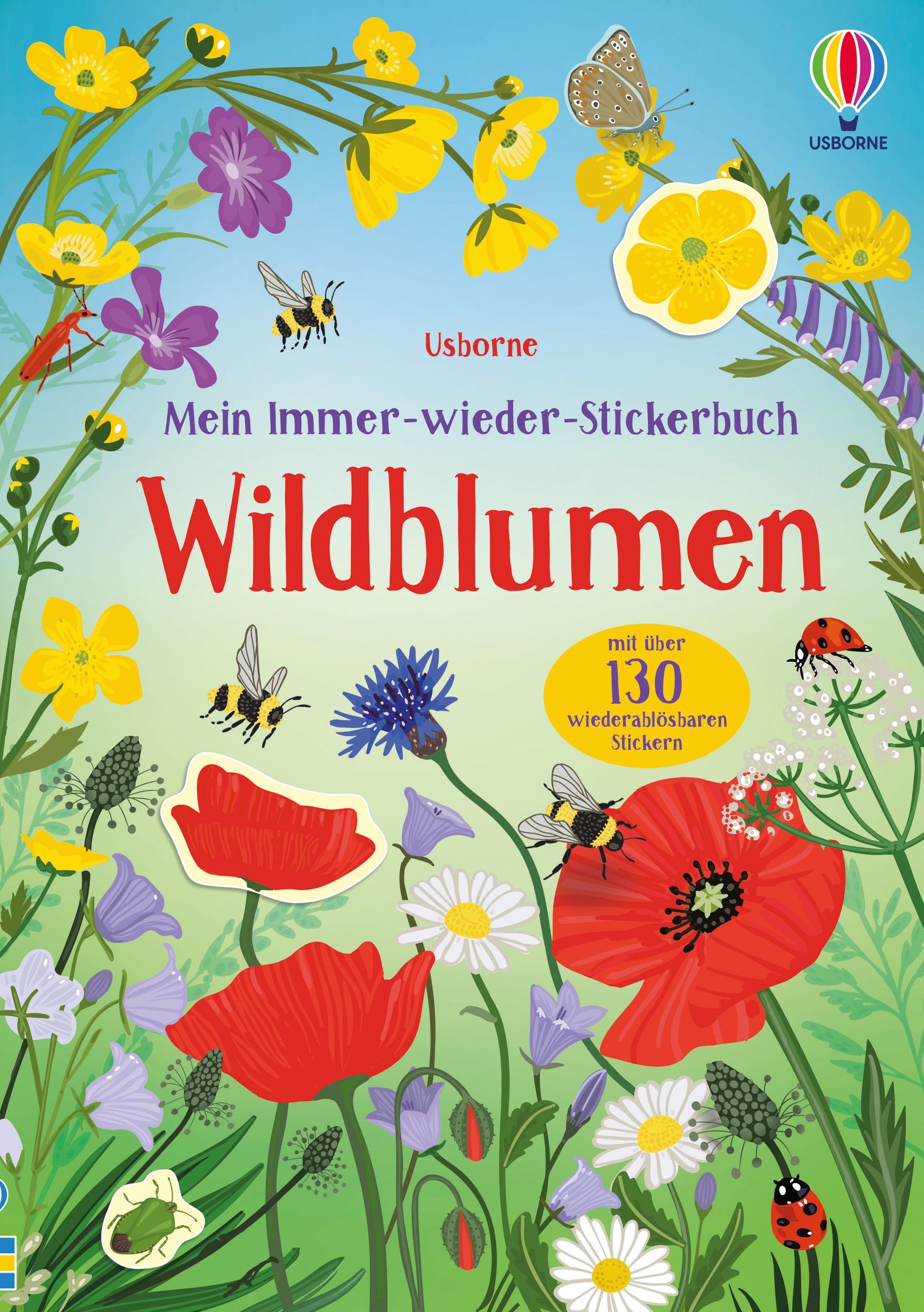 Cover vom Immer-wieder-Stickerbuch Wildblumen mit Blumen, Bienen und Schmetterlingen