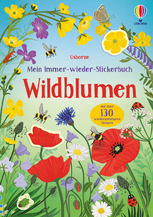 Cover vom Immer-wieder-Stickerbuch Wildblumen mit Blumen, Bienen und Schmetterlingen