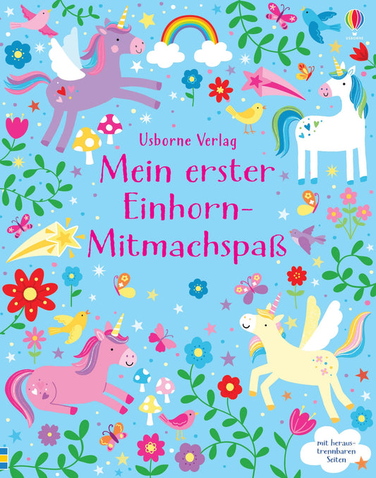 Cover von Mein erster Einhorn Mitmachspass, Rätselblock mit Einhörnern für Kinder