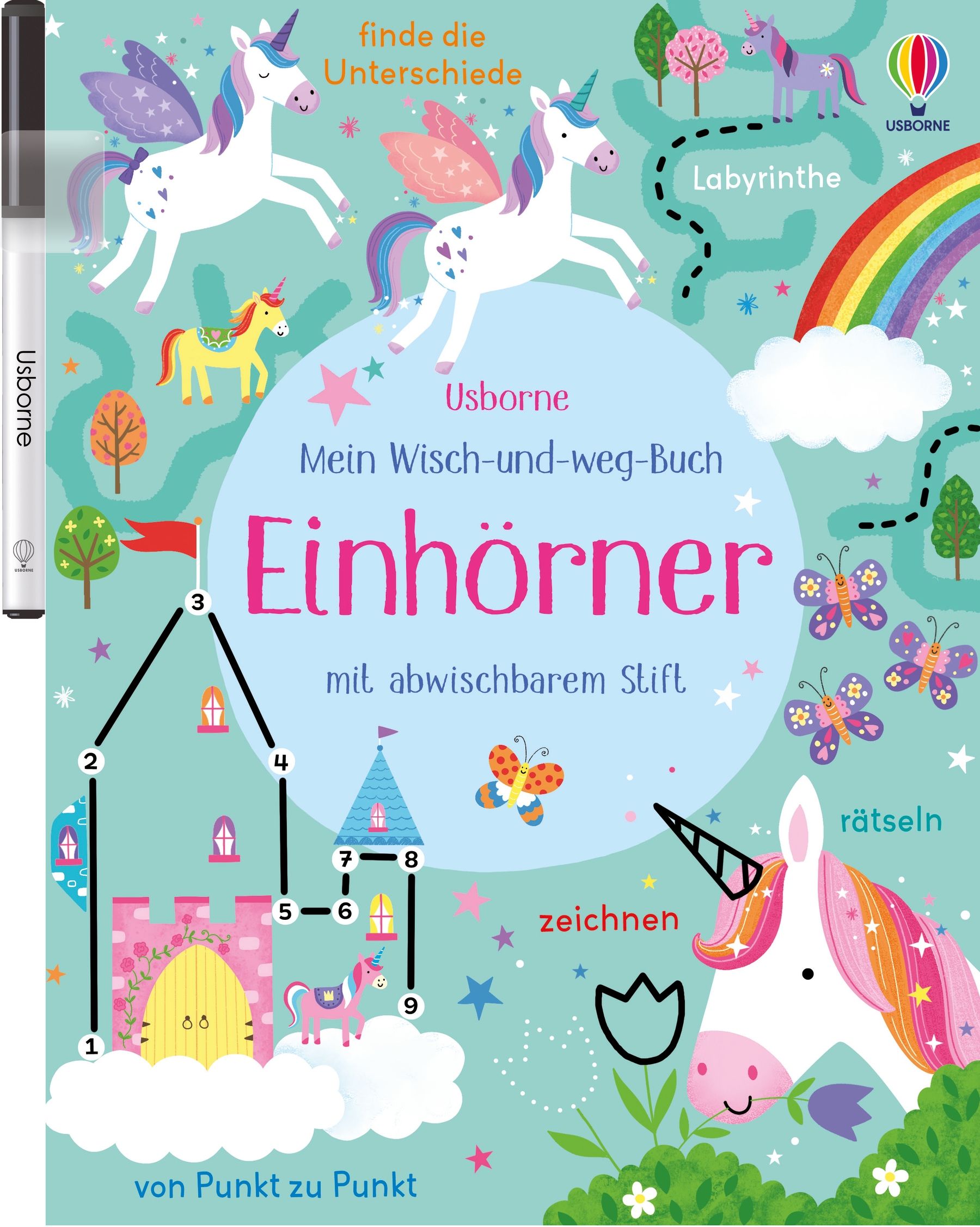 Cover von Mein Wisch-und-weg-Buch, Einhörner mit abwischbarem Stift