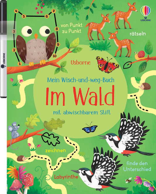 Cover von Mein Wisch-und-weg-Buch im Wald mit Waldtieren
