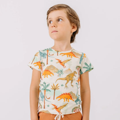 Kinder T-Shirt mit buntem Dinosaurier Muster aus Bio Baumwolle von Walkiddy – Bärechind Winterthur Zürich Schweiz