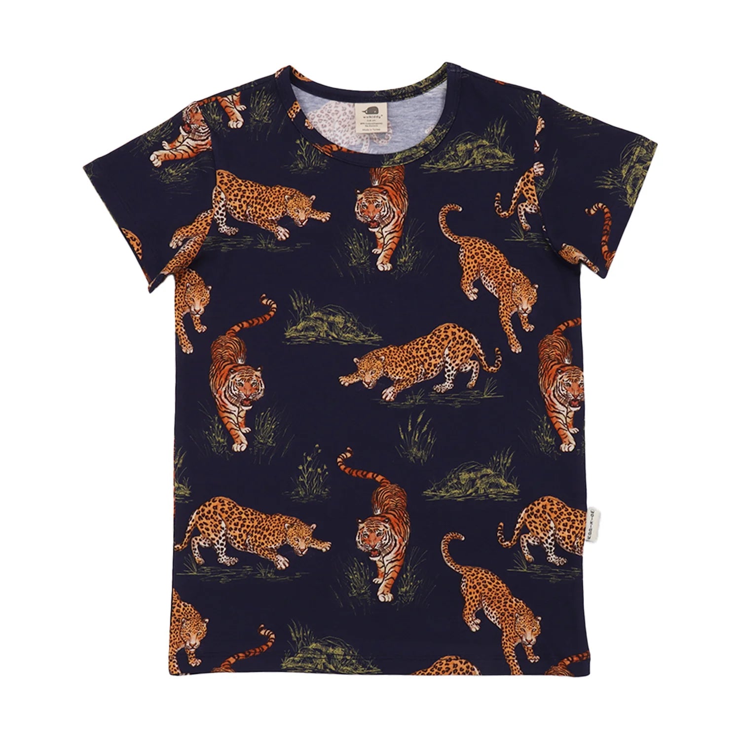 Walkiddy Kinder T-Shirt mit Tiger und Leoparden Print aus Bio Baumwolle – nachhaltige Kindermode bei Bärechind Winterthur Schweiz