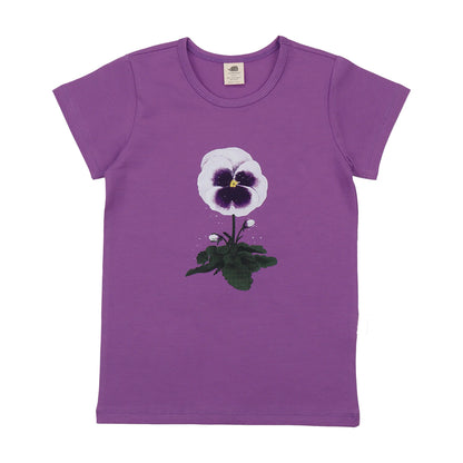 Walkiddy Kinder T-Shirt mit Veilchen Print aus Bio Baumwolle in Violett – nachhaltige Kindermode bei Bärechind Winterthur Schweiz