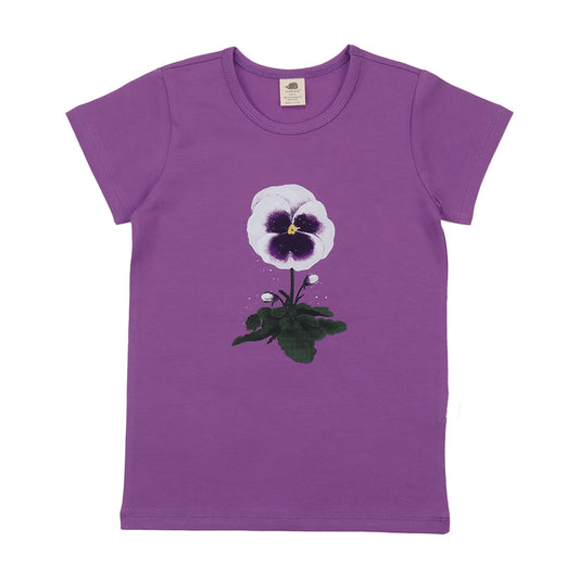Walkiddy Kinder T-Shirt mit Veilchen Print aus Bio Baumwolle in Violett – nachhaltige Kindermode bei Bärechind Winterthur Schweiz