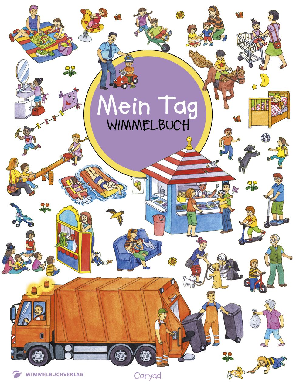 Cover vom Mein Tag Wimmelbuch, robustes Pappbilderbuch mit Alltagsszenen für Kinder