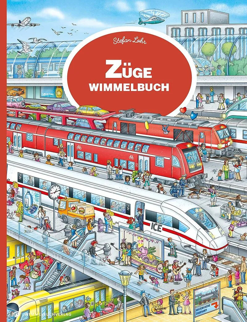 Cover vom Züge Wimmelbuch mit Zügen, Bahnhof und Lokführerinnen für Kinder