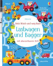 Wisch-und-weg-Buch Lastwagen und Bagger für Kinder ab 3 Jahren – abwischbares Baustellen-Lernbuch mit Stift