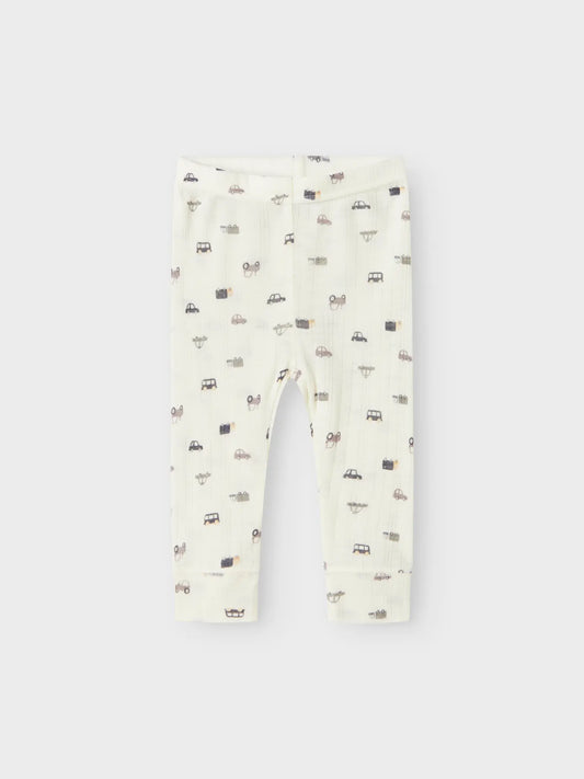 Baby Wollleggings mit Auto-Muster aus 100% Wolle, Vorderseite – erhältlich bei Bärechind in Winterthur, Zürich Schweiz.