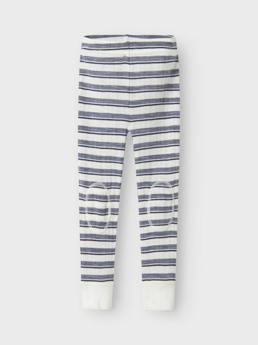 Kinderleggings aus Merinowolle in grau-weiss gestreift, flachliegend fotografiert