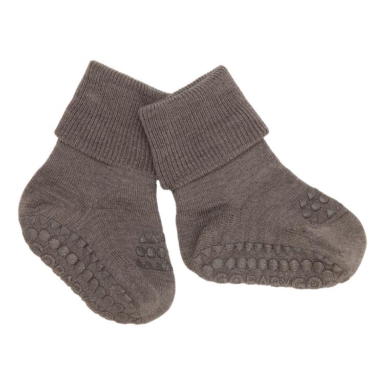 Oeko-Tex Wolle Anti-Rutsch Socken, braun Gr. 3-4Jahre