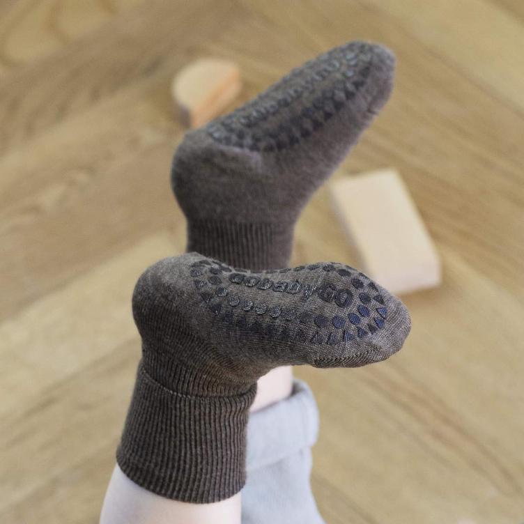 Oeko-Tex Wolle Anti-Rutsch Socken, brown melange