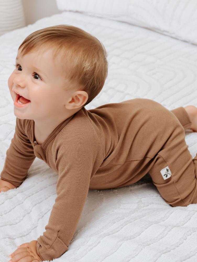 Toffee Ribbed Bamboo Zippy Romper